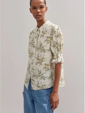 ME+EM Cream Floral Embroidered Collar Blouse US 8